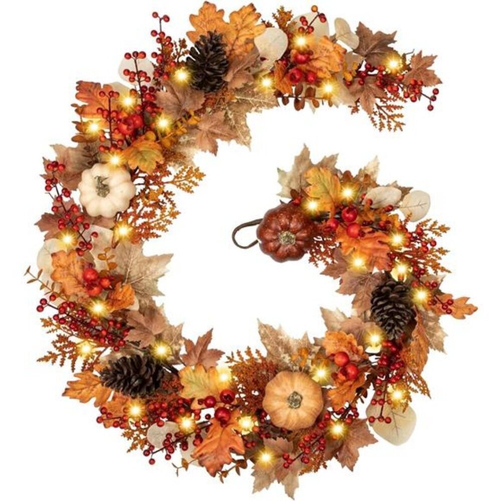 6Ft Fall Porch Decorations Outdoor for Home Backdrop Pumpkins Berries Pine